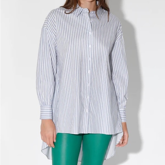 Walter Baker Vivian Striped Cotton Poplin Shirt Blue White Stripes Medium NWT - Picture 2 of 10